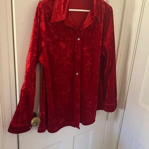 Red Velvet Button-Up Shirt